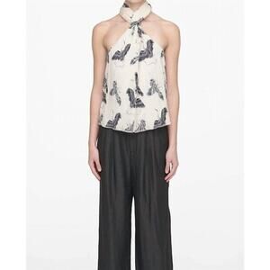NWD Anine Bing Becca Crane Top Cream Size XS Crane Print #FB416